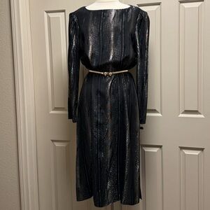 Nancy Bracoloni for Shangri-la VINTAGE Elegant Black Gold Silver Metallic Dress